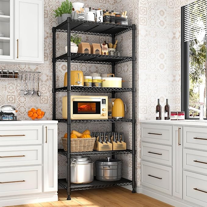 Xcity Storage Shelves, 6 Tier Heavy Duty Metal Shelving Unit, 2400 LBS Capacity Adjustable Steel Wire Shelf Organizer for Pantry, Kitchen, Garage, 14" D x 30" W x 70" H, Black