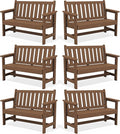 SERWALL Outdoor Bench, HDPE Outdoor Benches Weatherproof, 2-Person Garden Bench with 660 lbs Weight Capacity, Patio Benches for Outdoors, Garden, Porch, Backyard and Park, Brown, 6 Pack