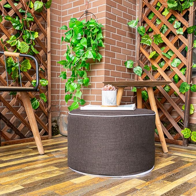 Outdoor Ottoman Outdoor Ottomans for Patio 19x12 Inches Modern Lightweight Foam Stuffed Pouf Outdoor Footstool Footrest Foot Stool Waterproof (Dark Coffee)