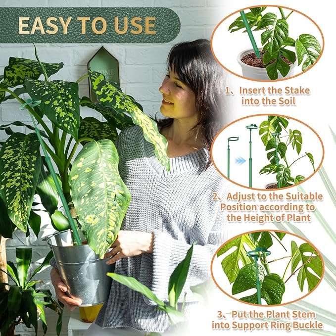 Telescoping Plant Stakes,3Pcs 17.9In to 42.3In Adjustable Monstera Plant Support Orchid Sticks with Clips, Plant Sticks Support Tall for Monstera,Orchids,Tomatoes,Vines & Indoor Outdoor Plants