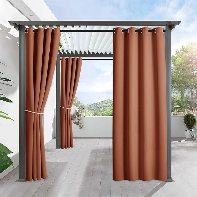 RYB HOME Outdoor Curtains for Patio Waterproof Block Sunlight Thermal Insulated Privacy Assured Thick Outside Curtains for Pergola, Deck, Gazebo, W52" x L108", Mecca Red, 1 Panel