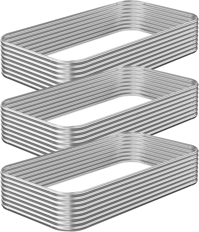3 Pack Raised Beds for Gardening, Corrugated Galvanized Steel Raised Garden Bed, Outdoor Metal Above Ground Garden Bed for Vegetables and Flowers-4x2FT