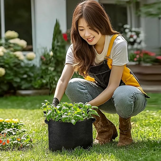 T4U 3 Gallon Grow Bags, Upgrade Grow Bags with Handles, Heavy Duty Thickened Nonwoven Fabric Pots, 3 Gallon Pots for Plants, Rosemary, Chamomile, Onion (5 Pack)