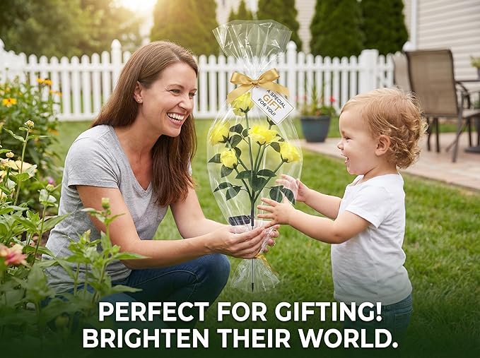 Solar Rose Lights Outdoor,2 Pack Waterproof Color Changing LED Flower Lights, with 12 LED Flowers, Solar Powered Garden Stakes for Yard, Patio, Artificial Floral Decorative Lighting, Yellow