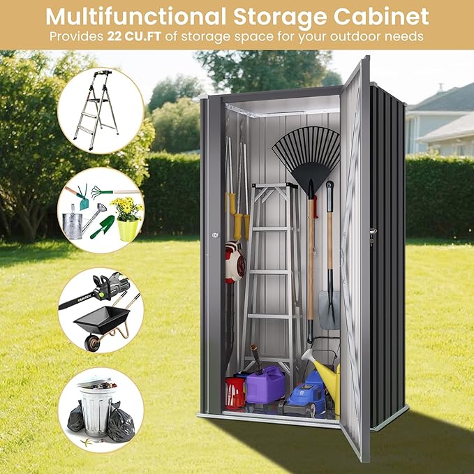 Greesum Outdoor Metal Storage Cabinet, 55'' Lockable Tall Shed, Vertical Tool Organizer Without Shelves for Garage, Patio, Backyard, Home & Lawn, Black