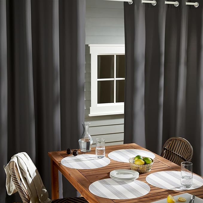 TOWN & COUNTRY BASICS Cabana Solid Heavyweight Indoor Outdoor Curtains, Light Filtering Opacity with Grommet Top, Water Repellent, 2-Pack Set, 54"x96", Charcoal (Pack of 6)