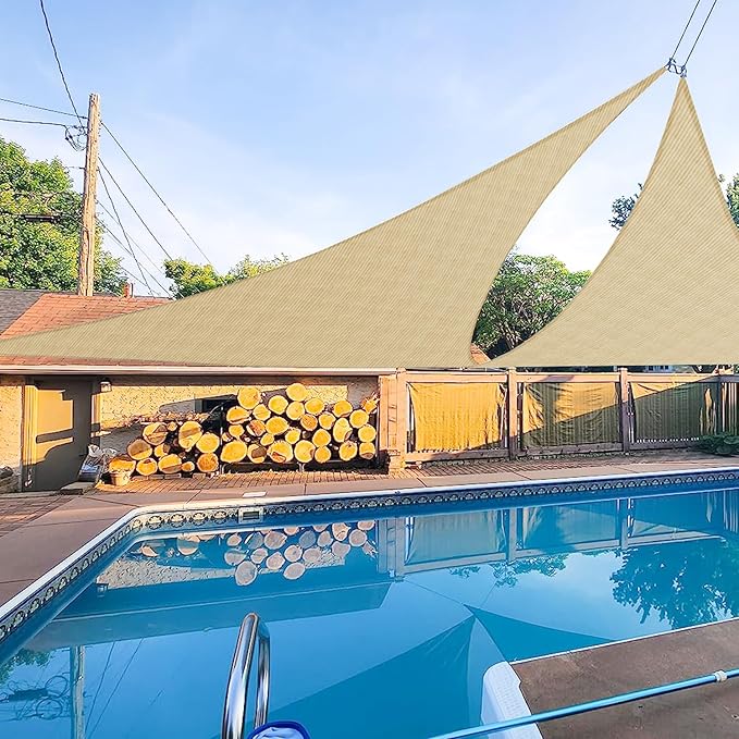 E&K Sunrise 17' x 17' x 17' Sun Shade Sail Triangle Canopy Shade Cover UV Block for Patio Backyard Garden Outdoor (Sand)