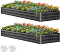 YITAHOME 12x4x1ft 2pcs Large Raised Garden Bed Kit, Galvanized Metal Planter Box with Gloves, Ground Nails, Support Rod, Outdoor Above Ground Planters for Plants Vegetables Flowers, Black