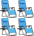Homall Zero Gravity Chair Patio Folding Lawn Outdoor Lounge Gravity Camp Reclining Lounge Chair with Cup Holder Pillows for Poolside Backyard and Beach Set of 4 (Sky Blue)