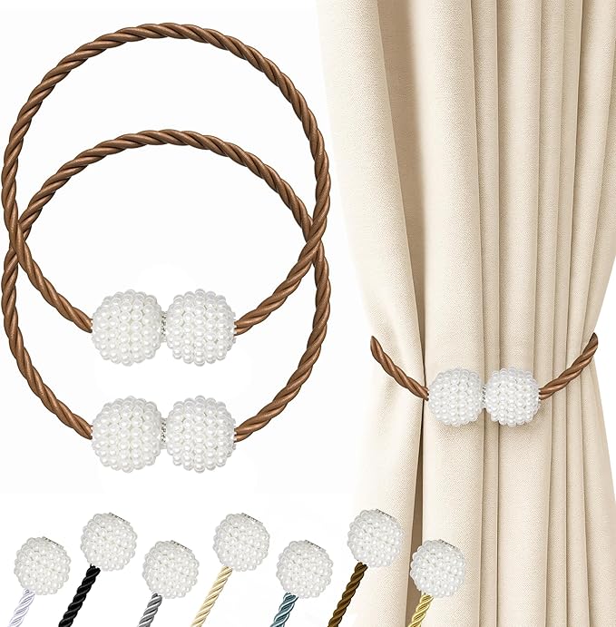 Hion Magnetic Curtain Tiebacks Dark Brown 2pcs, Curtain Tiebacks Buckles Holdbacks Holders Hooks Clip for Home Bedroom Office Decorative Curtain