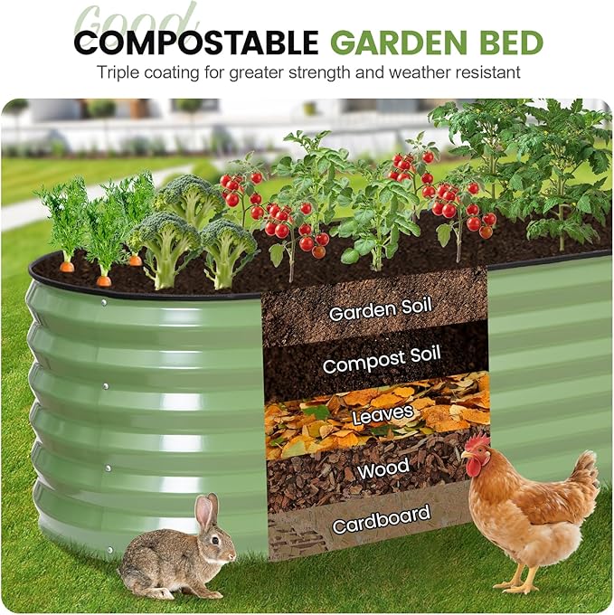 G GOOD GAIN Raised Garden Beds - 4x2x1.4ft Galvanized Planter Boxes Kit with Protective Tape & Gloves & Tools | Oval Metal Outdoor Raised Bed for Gardening Vegetables, Fruits, Flowers, Herbs, Oliver