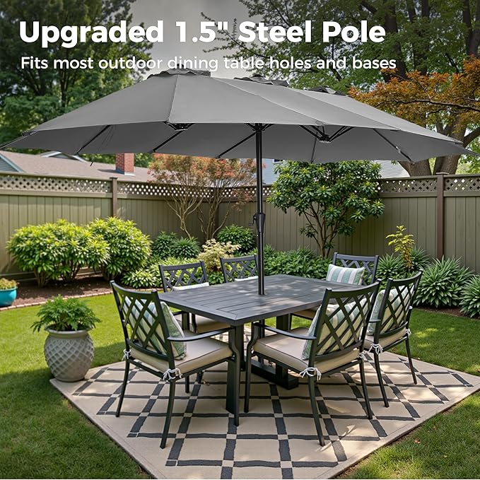 SUPERJARE 13FT Outdoor Umbrella for Patio, Double sided Pool Umbrellas with Fade Resistant Canopy, Large Table Umbrella for Deck, Market, Backyard - Gray