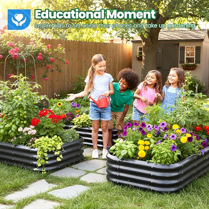 Quictent Galvanized Raised Garden Bed Kit, 6x3x1 ft Oval Metal Planter Box for Vegetables, Dark Grey