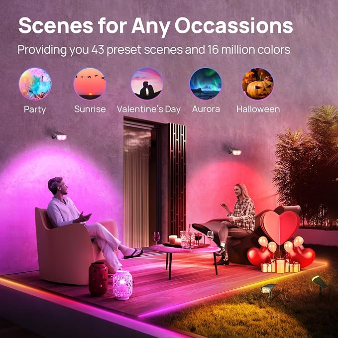 Linkind Smart Solar Lights Outdoor SL5 with Motion Sensor, APP Control Color Changing Solar Spot Lights Outdoor, St. Patrick's Day Decorations, IP65 Landscape Lighting for Yard, Garden, Path(6 Pack)