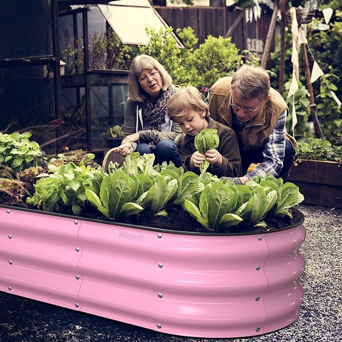 Raised Garden Bed Kit, 5x2x1 ft Galvanized Planter Box Outdoor with Safety Edging, Large Metal Raised Beds for Gardening Vegetables Flower Fruits (Blush Pink)