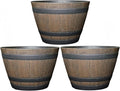 Classic Home and Garden Whiskey Plastic Resin Flower Pot Barrel Planter, Walnut Brown, 20.5" (Pack of 3)