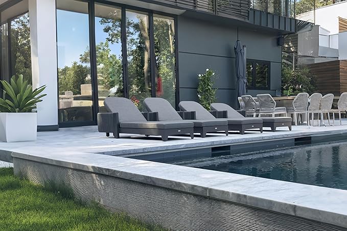 PURPLE LEAF Outdoor Daybed Sun Chaise Lounge Chairs with Cushion Patio Aluminum Adjustable Sunbathing Tanning Reclining Set of 2 Moon Basalt
