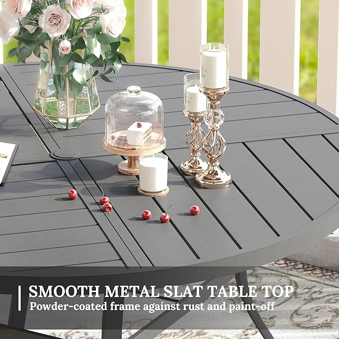VICLLAX Round Patio Table with Adjustable Umbrella Hole for 6, All Weather Metal Outdoor Dining Table for Lawn Garden, 47.2" Outdoor Coffee Table, Grey Tabletop