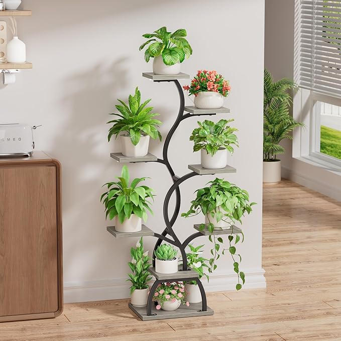 Plant Stand Indoor with Grow Light - 8 Tiered Plant Shelf Indoor, Corner Plant Stand, 49" Tall Plant Shelf with Lights for Indoor Growing, Lighted Flower Holder for Living Room, Balcony (Gray)