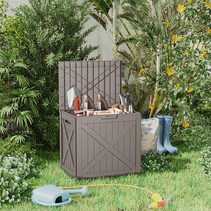 38 Gallon Outdoor Deck Box, Lockable Waterproof Outdoor Storage Boxes For Garden Tools,Indoor Cushions,Accessories Outside Storage Resin Weatherproof Container(Grey)