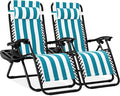 Best Choice Products Set of 2 Adjustable Steel Mesh Zero Gravity Lounge Chair Recliners w/Pillows and Cup Holder Trays - Peacock Striped