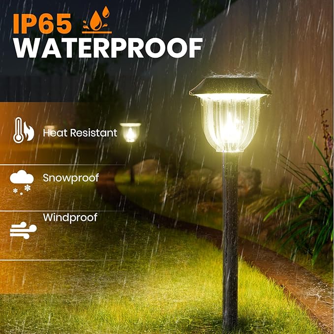 AOSEA Solar Outdoor Lights, IP 65 Waterproof Solar Powered Driveway Lights, Auto On/Off Path Landscape Lighting for Yard, Patio, Landscape, Pathway, Warm White(2 Pack)