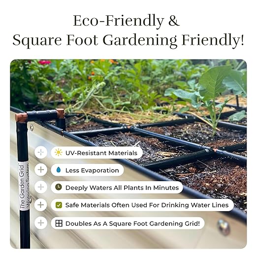 Garden Grid Watering System | Raised Garden Bed Drip Irrigation System – But Better | Pre-Assembled, Waters Every Plant Evenly, 2-Minute Setup | Square Foot Gardening Grid | US-Made (Cornerless, 3x6)