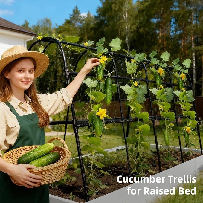 Cucumber Trellis for Raised Bed, U-Shape Garden Arch Metal Support for Climbing Plants, Metal Arch Plant Support Vegetables Trellis, Plant Support for Vine Outdoor(Black, 63*30*47inch(L*W*H))