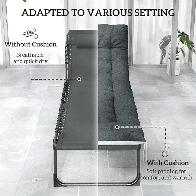 Outsunny Chaise Lounge Chair Outdoor Set of 2, 5-Position Adjustable Outdoor Pool Lounge Chairs, Folding Tanning Chair Beach Lounger with Cushion, Headrest, Side Pocket for Patio, Yard, Gray