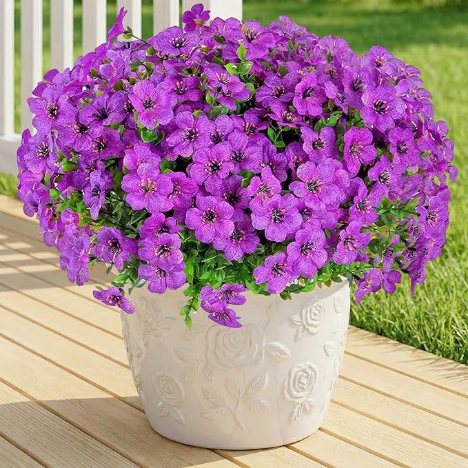 Artificial Flowers for Outdoor Indoor,Silk Flowers No Fade Fake Plastic Flowers Faux Plants for Outdoors Outside Front Porch Hanging Planter Window Box Garden Home Decoration,13 Pack(Purple)