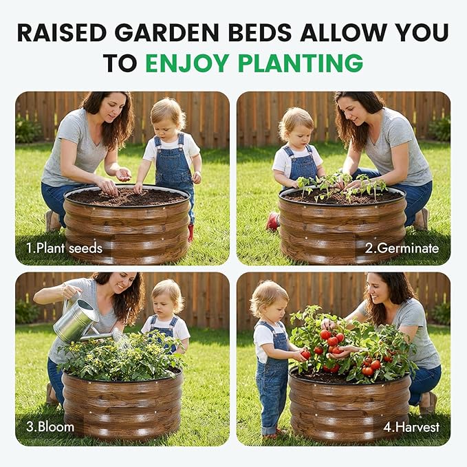 INNO STAG 3 Pcs Round Galvanized Raised Garden Bed — 2×2×1ft Planter Box Outdoor Raised Beds Kit for Gardening Vegetables, Fruits, Herbs, and Flowers, Grain