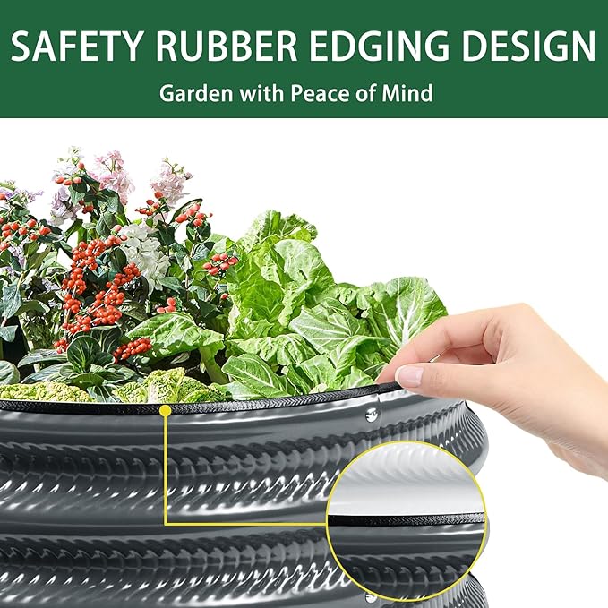 2 Pcs 2x2X1 ft Metal Galvanized Round Raised Garden Bed Kit Outdoor, Cream White Planter Garden Bed, Raised Box for Vegetables, Fruits, Flowers & Herbs