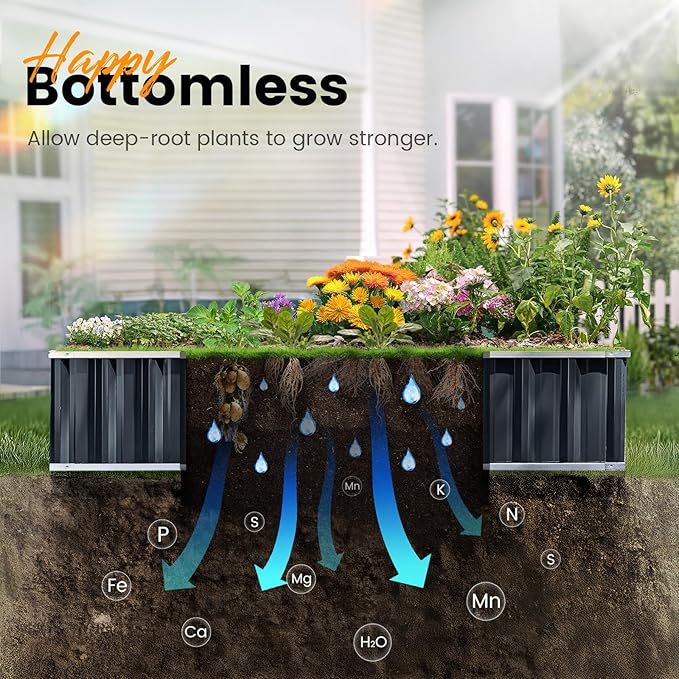 KING BIRD Raised Garden Bed 68" x 36" x 12" (2 Packs) Galvanized Steel Metal Outdoor Planter Kit Box for Vegetables, Flowers, Fruits, and Herbs, Dark Grey