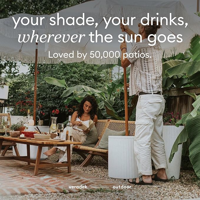 Veradek Umbrella Side Table - Outdoor Patio Table with Umbrella Hole for Porch/Patio | Durable Plastic-Stone Composite Material & Easy Assembly | Modern Coffee, Picnic or Poolside Table