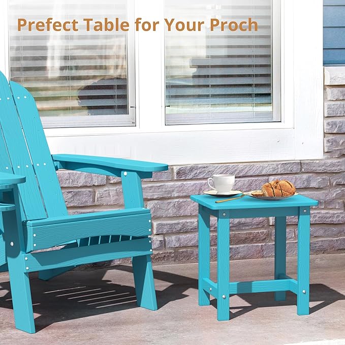 LUE BONA Outdoor Side Table, HDPS Small Outdoor Table, Rectangle Adirondack Side Table, Outside End Table for Patio, Porch, Pool, Weather Resistant/Easy Maintenance/Indoor or OutsideUse, Sky Blue