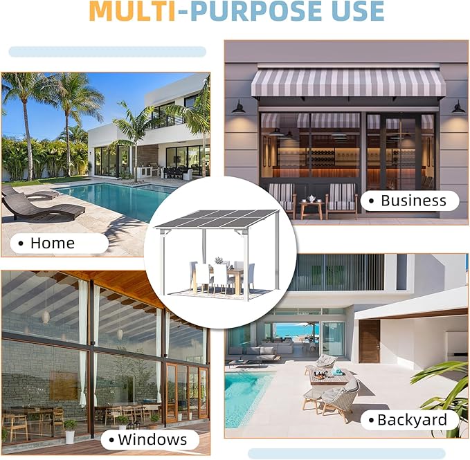 AECOJOY 8' x 8' White Gazebo Outdoor Pergola for Patio, Small Wall-Mounted Hard Top Lean to Metal Gazebo Shelter Pergolas and Gazebos Clearance with Patio Roof, Heavy Duty Awnings for Backyard