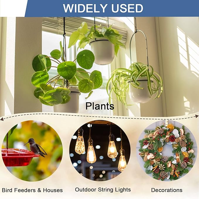 ADIIL 50 PCS Q Hanger Hooks with Safety Buckle, Windproof Screw Hooks for Hanging Outdoor String Lights, Plants, Christmas Patio Lights, 2.2 Inches, White