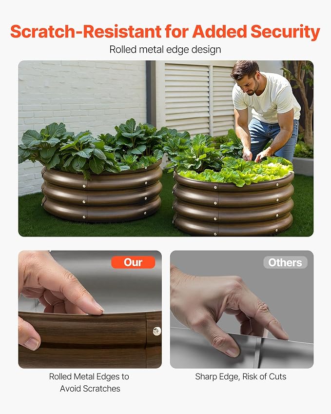 VEVOR 3 Pcs 2x2x1ft Round Galvanized Raised Garden Bed Kit, Outdoor Metal Raised Beds for Gardening Vegetables, Easy Assembly Garden Planter Box for Flowers Fruits with Open Base