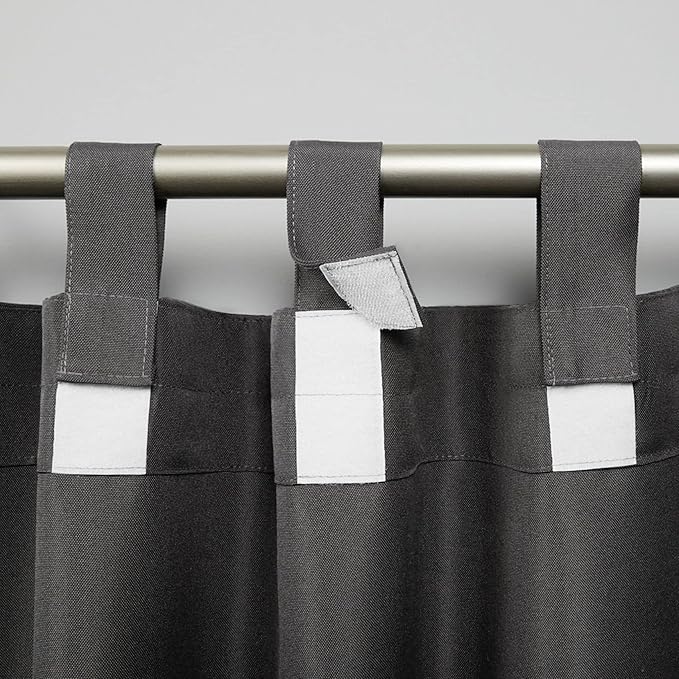 Exclusive Home Cabana Solid Indoor/Outdoor Light Filtering Hook-and-Loop Tab Top Curtain Panel Pair, 54"x108", Charcoal