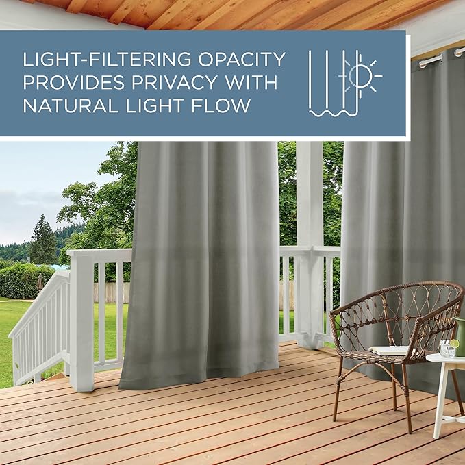 TOWN & COUNTRY BASICS Cabana Solid Heavyweight Indoor Outdoor Curtains, Light Filtering Opacity with Grommet Top, Water Repellent, 2-Pack Set, 54"x120", Medium Grey