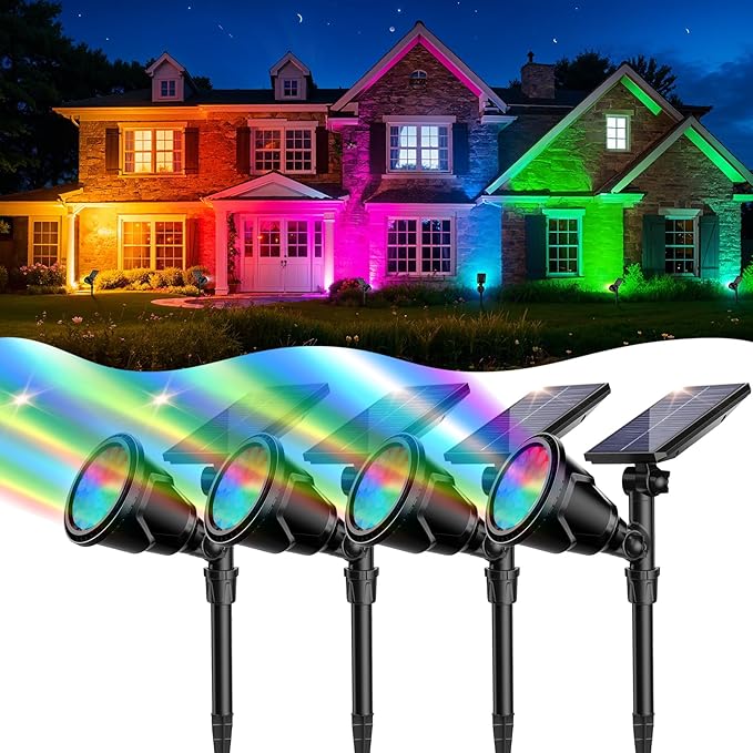 ROSHWEY Solar Outdoor Lights Waterproof, 9 Lighting Modes Halloween Christmas Solar Garden Light Colored Landscape Spotlights Spot Lights Outdoor Lighting for Backyard House Yard Pool Patio- 4 Pack