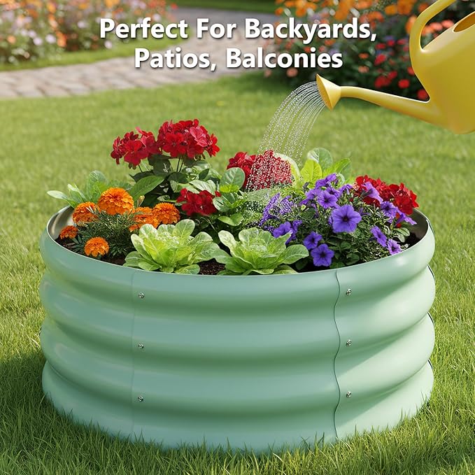 3 Pcs 2x2x1ft Round Galvanized Raised Garden Bed Planter Boxes Outdoor with Easy Assembly, Metal Raised Beds for Vegetables, Fruits, Flowers (Galvanized, Black, Green)