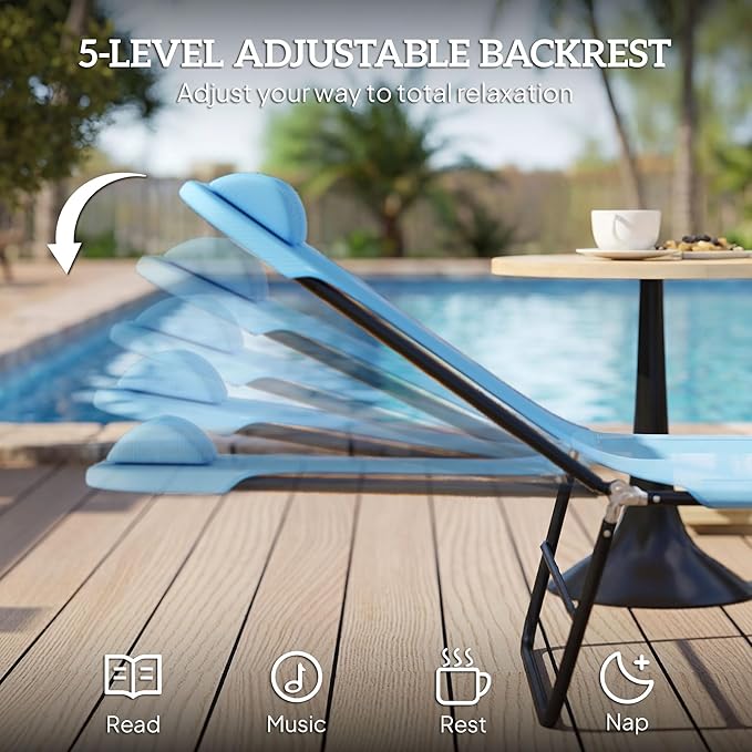 Outsunny Folding Chaise Lounge Chair, Pool Sun Tanning Chair, Outdoor Lounge Chair with Reclining Back, Breathable Mesh Seat, Headrest for Beach, Yard, Patio, Blue