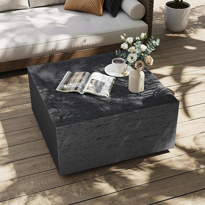 UPHA Outdoor Square Coffee Table, Small Modern Minimalist Accent Tables, Low Light Concrete Center Table for Living Room, Outside Patio, Deck, 28×28×13, Dark Grey