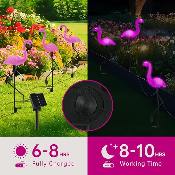 Flamingo Solar Lights,Outdoor Pink Flamingo Stake Light,Solar Powered Garden Lights,Yard Art Decor,Outside Garden Decorations,Outside Stick Lights,Outdoor Lights Waterproof (3pcs)