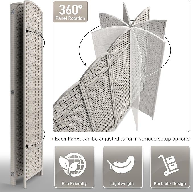 Sorbus 4 Panel Room Divider 6 ft. Tall - Privacy Screen, Extra Wide Double Hinged Panels, Mesh Hand-Woven Design, Partition Room Dividers and Folding Privacy Screens, Wall Divider for Room Separation
