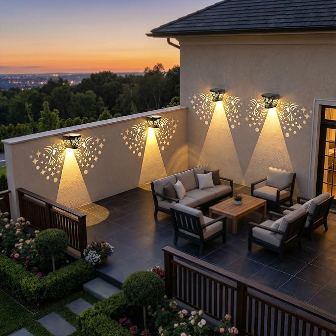 2 Pack Solar Fence Lights Outdoor Wall lihgts Decorations Metal Solar Deck Lights Waterproof LED Solar Powered Step Light Warm White Decorative Lighting for Garden, Front Door (Hummingbird)