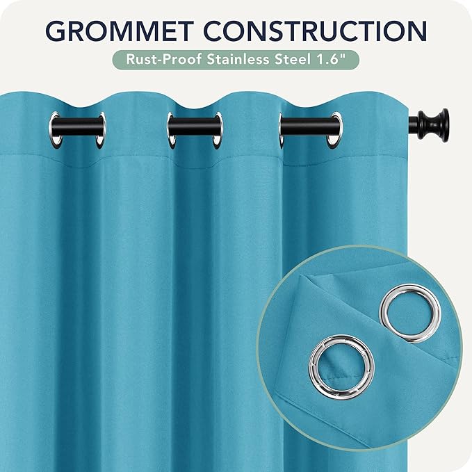 Outdoor Curtains for Patio Waterproof 6 Panels - Windproof, Privacy, Weatherproof Outside Drapes for Gazebo Pergola Porch, Grommet Top and Tab Bottom, 54x108 Inch, Teal