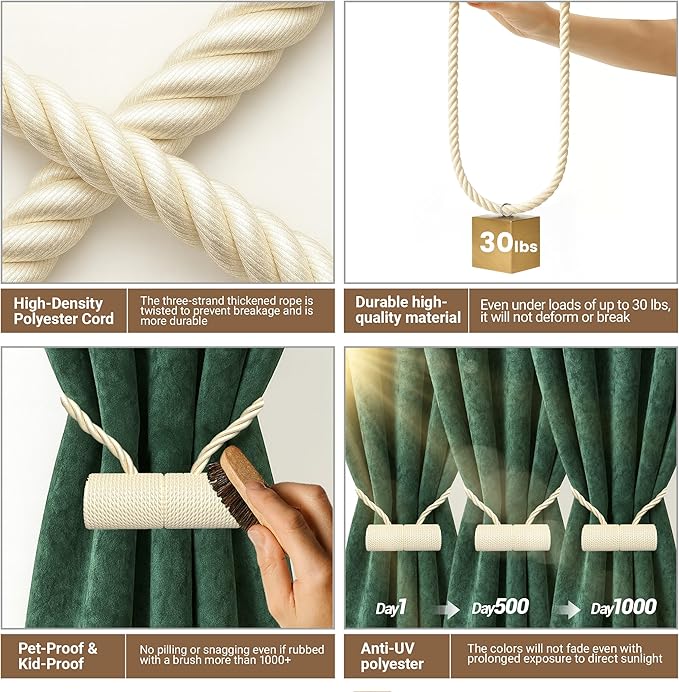 Hion Magnetic Curtain Tiebacks Beige 6 Pack, Curtain Tiebacks Buckles Holdbacks Holders Hooks Clip for Home Bedroom Office Decorative Thick or Thin Curtain