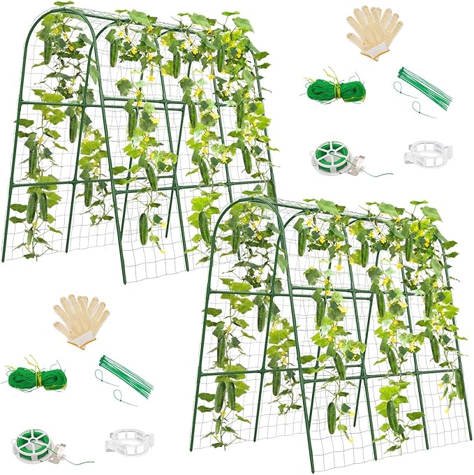 2 Pack Cucumber Trellis for Raised Bed, U-Shape Garden Trellis for Climbing Plants Outdoor, Metal Arch Trellis for Vegetables, Plant Support for Tomato, Bean, Pea